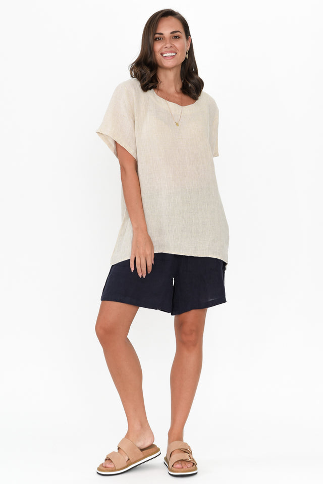 Micah Beige Linen Scoop Neck Top