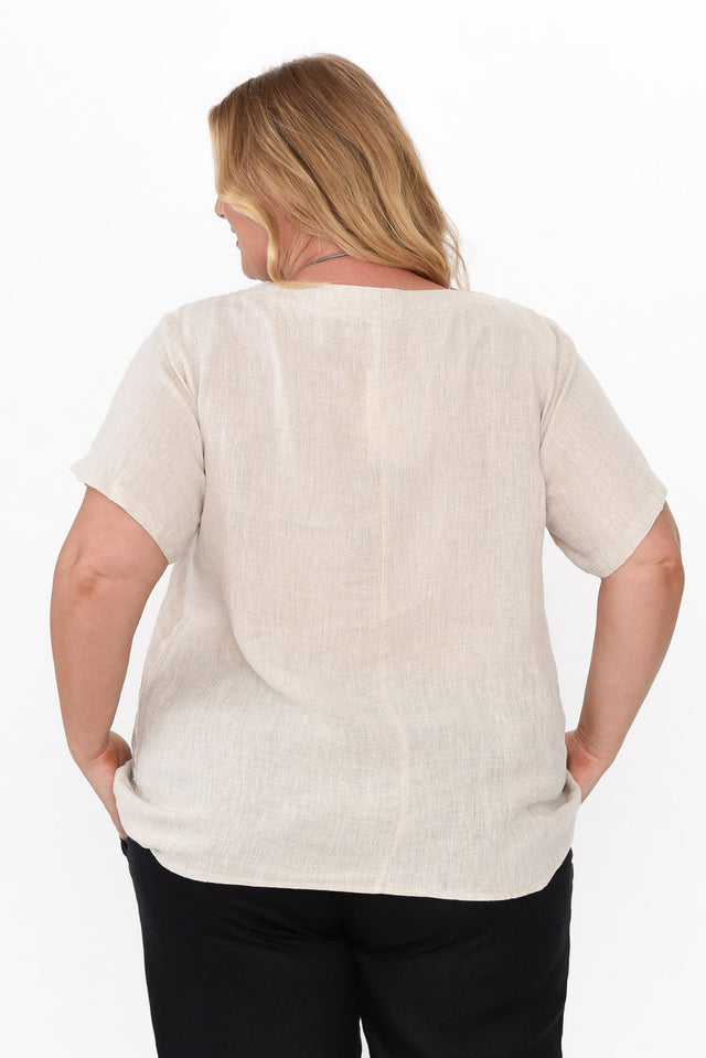 Micah Beige Linen Scoop Neck Top