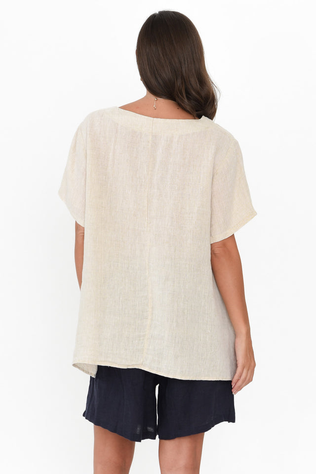 Micah Beige Linen Scoop Neck Top