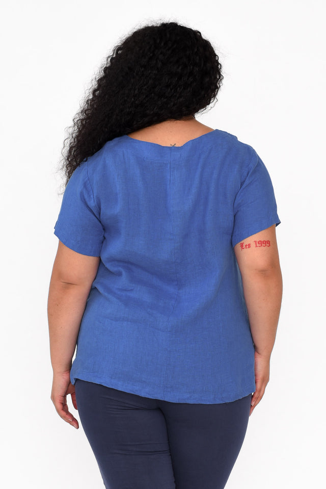 Micah Cobalt Linen Scoop Neck Top