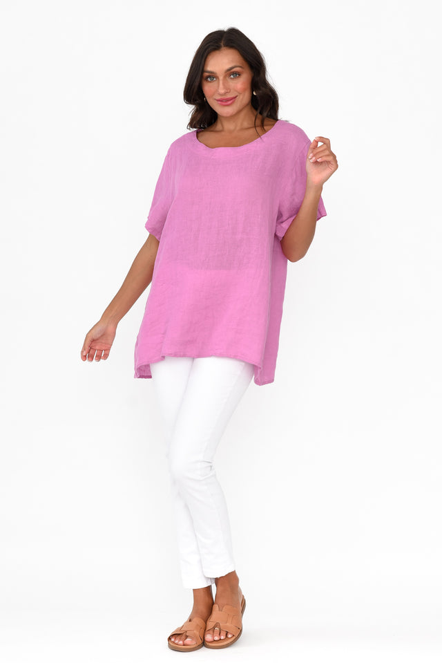 Micah Pink Linen Scoop Neck Top
