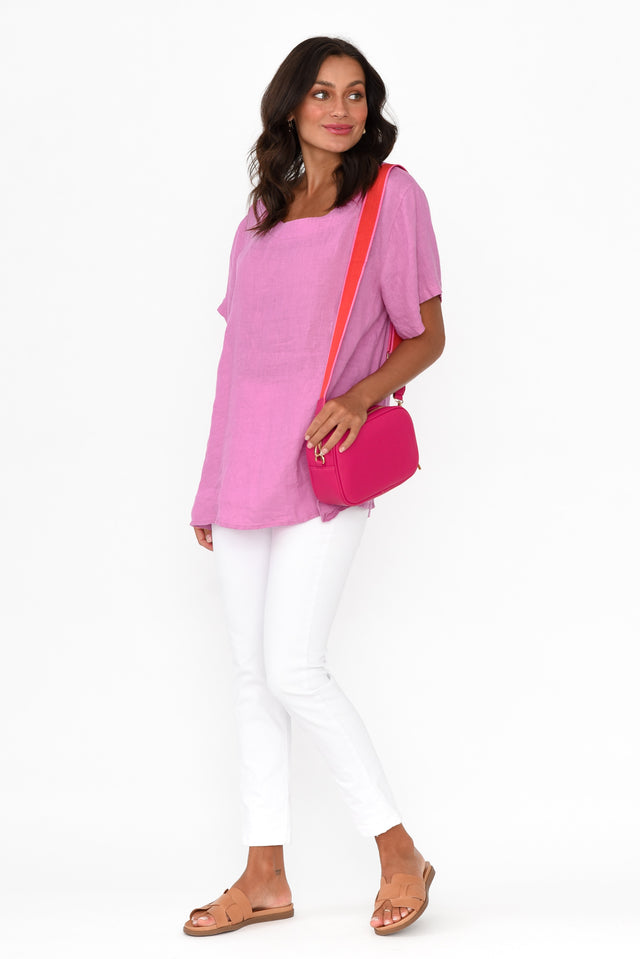Micah Pink Linen Scoop Neck Top