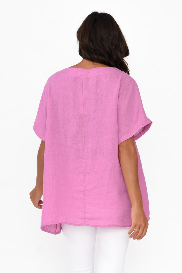 Micah Pink Linen Scoop Neck Top