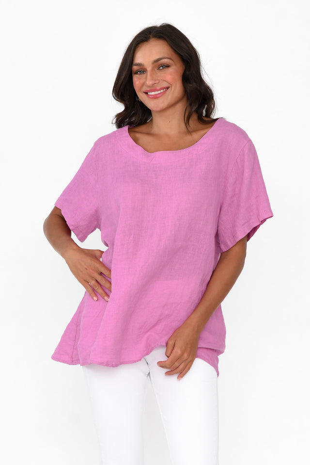 Micah Pink Linen Scoop Neck Top