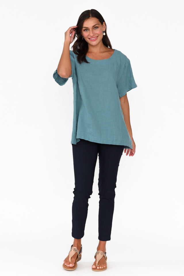 Micah Steel Linen Scoop Neck Top