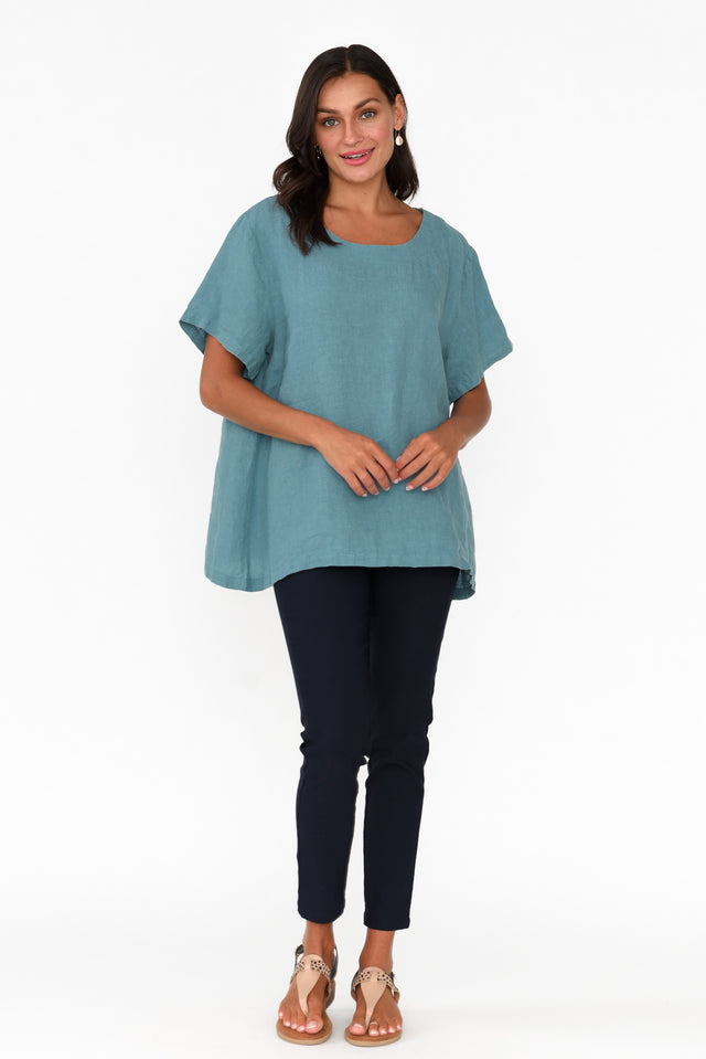 Micah Steel Linen Scoop Neck Top