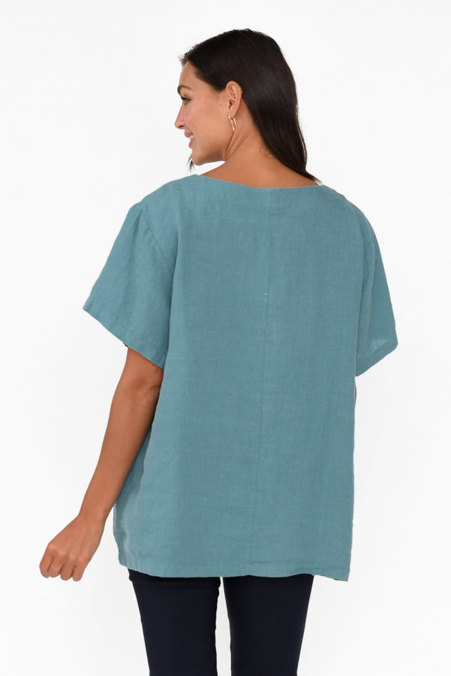 Micah Steel Linen Scoop Neck Top
