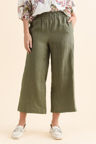 Mika Khaki Linen Pocket Pants