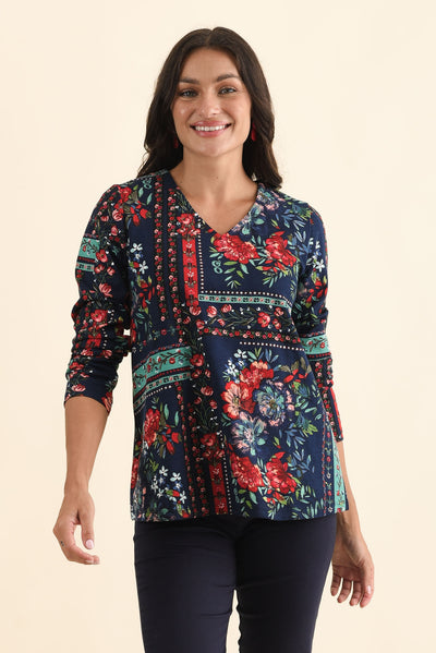 Miki Navy Floral Top
