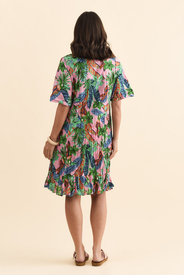 Mila Pink Jungle Crinkle Cotton Dress,Brunette model,alt text|model:MJ image 6