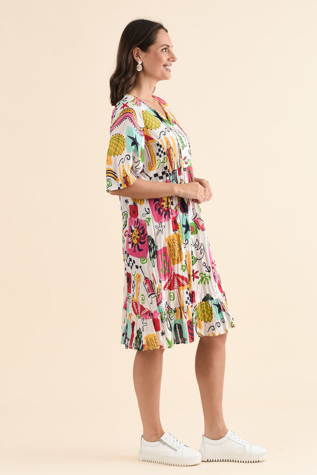 Mila White Seaside Crinkle Cotton Dress,Side,Brunette model,alt text|model:MJ image 3