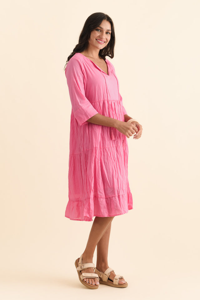 Milana Bright Pink Crinkle Cotton Dress,Brunette model,alt text|model:Brontie image 6