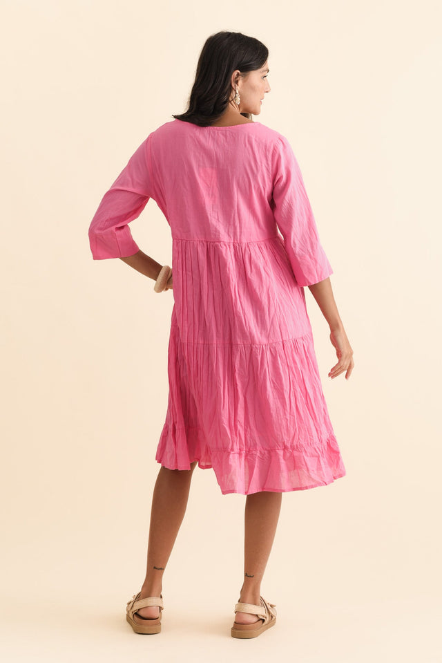 Milana Bright Pink Crinkle Cotton Dress,Brunette model,alt text|model:Brontie image 7