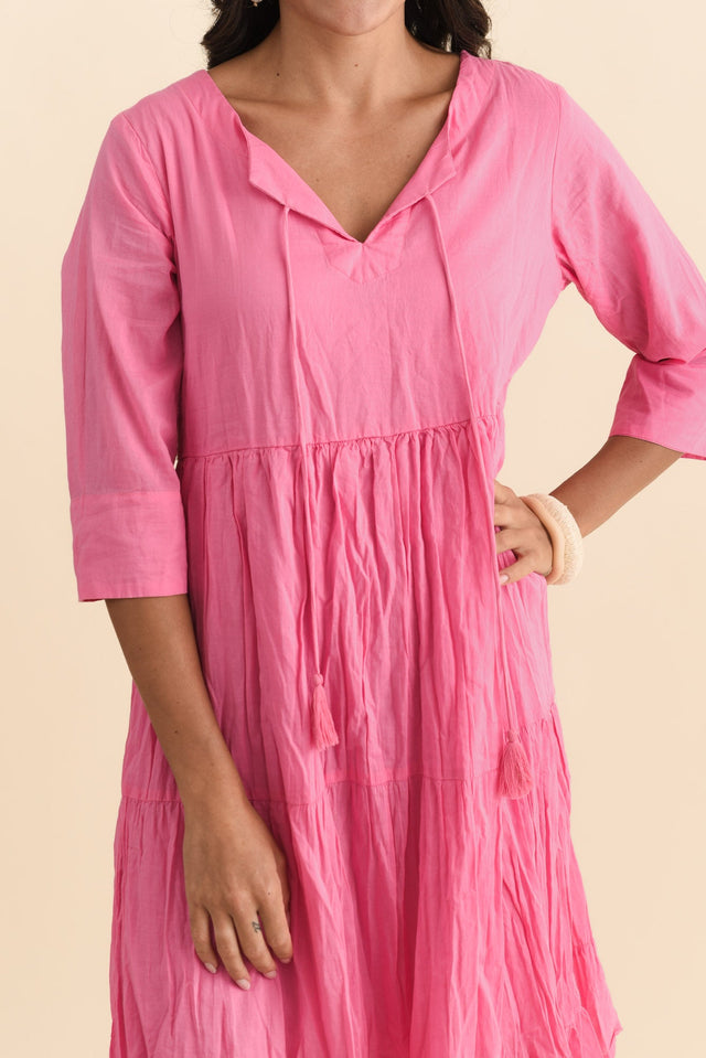 Milana Bright Pink Crinkle Cotton Dress,Brunette model,alt text|model:Brontie image 8