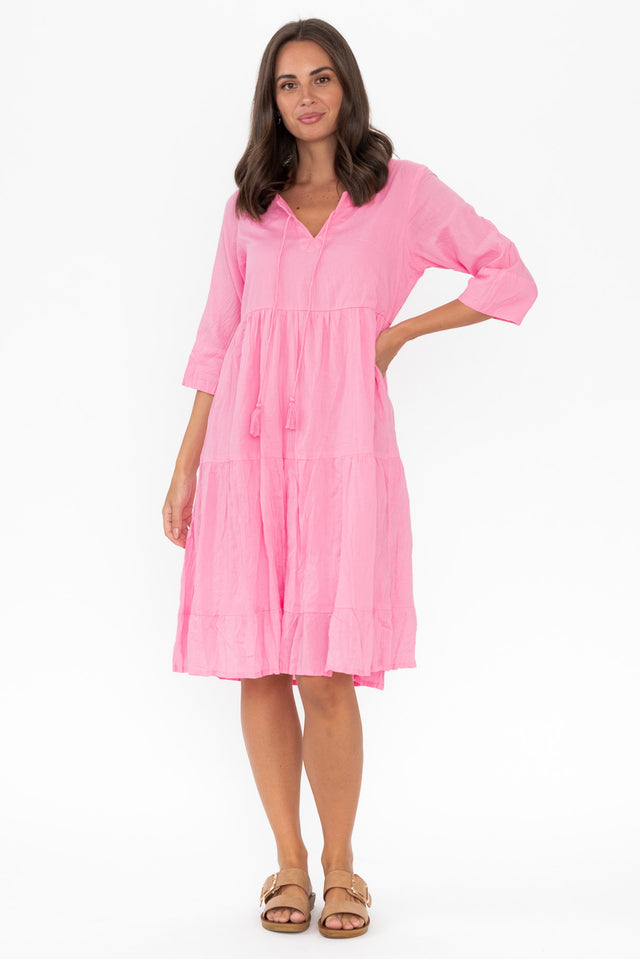 Milana Bright Pink Crinkle Cotton Dress image 8