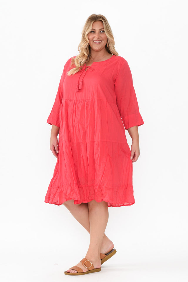 Milana Cherry Crinkle Cotton Dress,Blonde model,alt text|model:Caitlin image 11