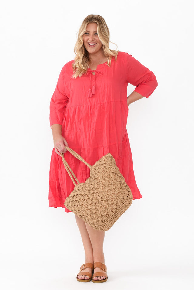 Milana Cherry Crinkle Cotton Dress,Blonde model,plus-size,curve-dresses,plus-size-sleeved-dresses,plus-size-above-knee-dresses,plus-size-cotton-dresses,plus-size-summer-dresses,alt text|model:Caitlin image 10
