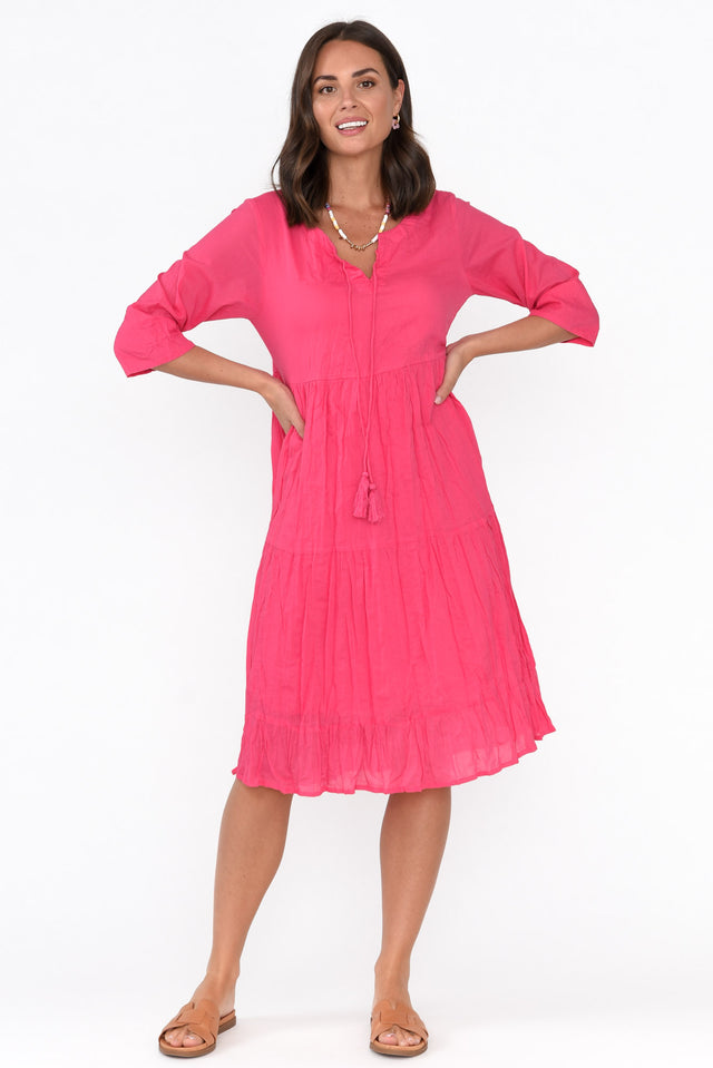 Milana Hot Pink Crinkle Cotton Dress