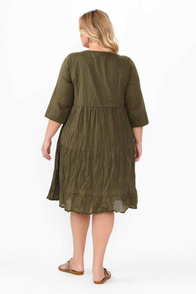 Milana Khaki Crinkle Cotton Dress,Blonde model,alt text|model:Caitlin image 12