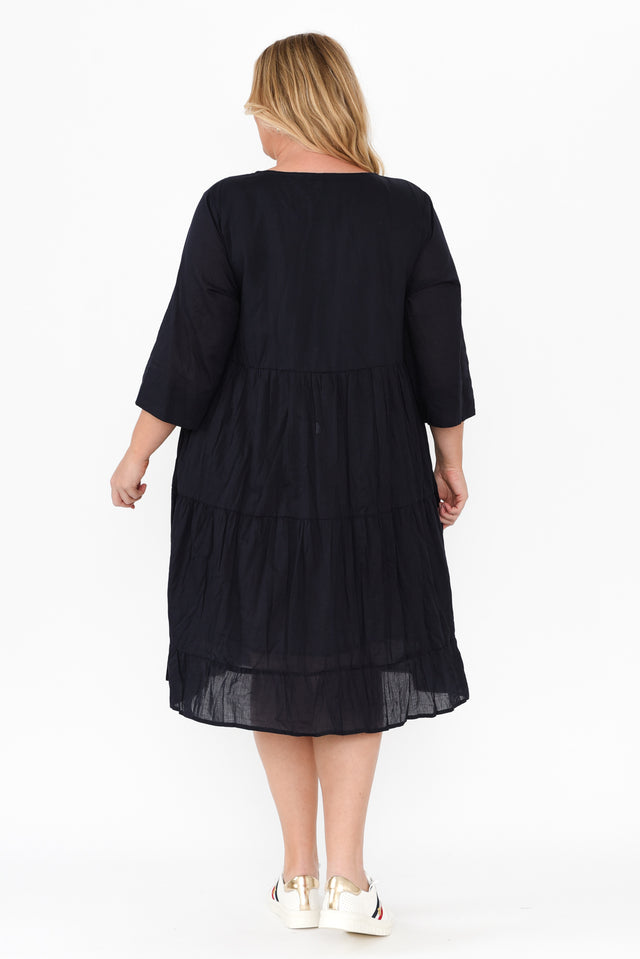 Milana Navy Crinkle Cotton Dress,Blonde model,alt text|model:Caitlin image 15