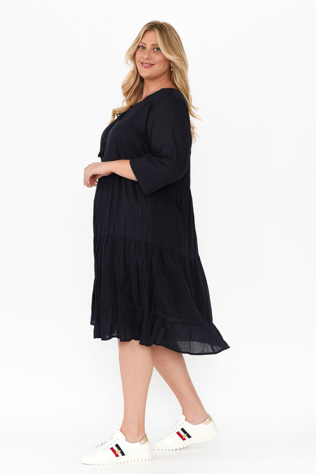 Milana Navy Crinkle Cotton Dress,Blonde model,alt text|model:Caitlin image 14
