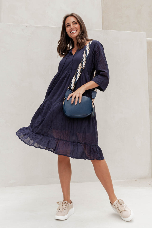 Milana Navy Crinkle Cotton Dress,Lifestyle