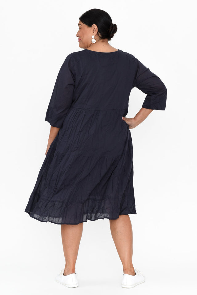 Milana Navy Crinkle Cotton Dress,Brunette model,alt text|model:Pilita image 12