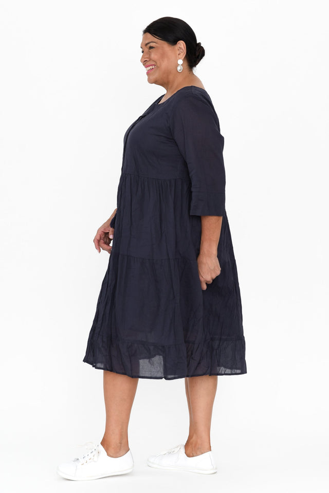 Milana Navy Crinkle Cotton Dress,Brunette model,alt text|model:Pilita image 11