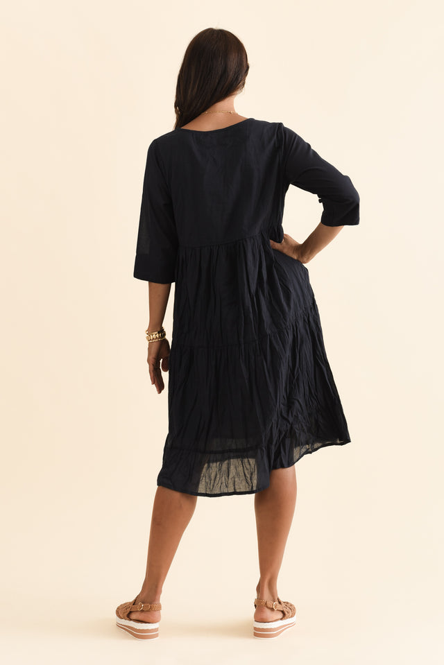 Milana Navy Crinkle Cotton Dress,Brunette model,alt text|model:Cara image 7