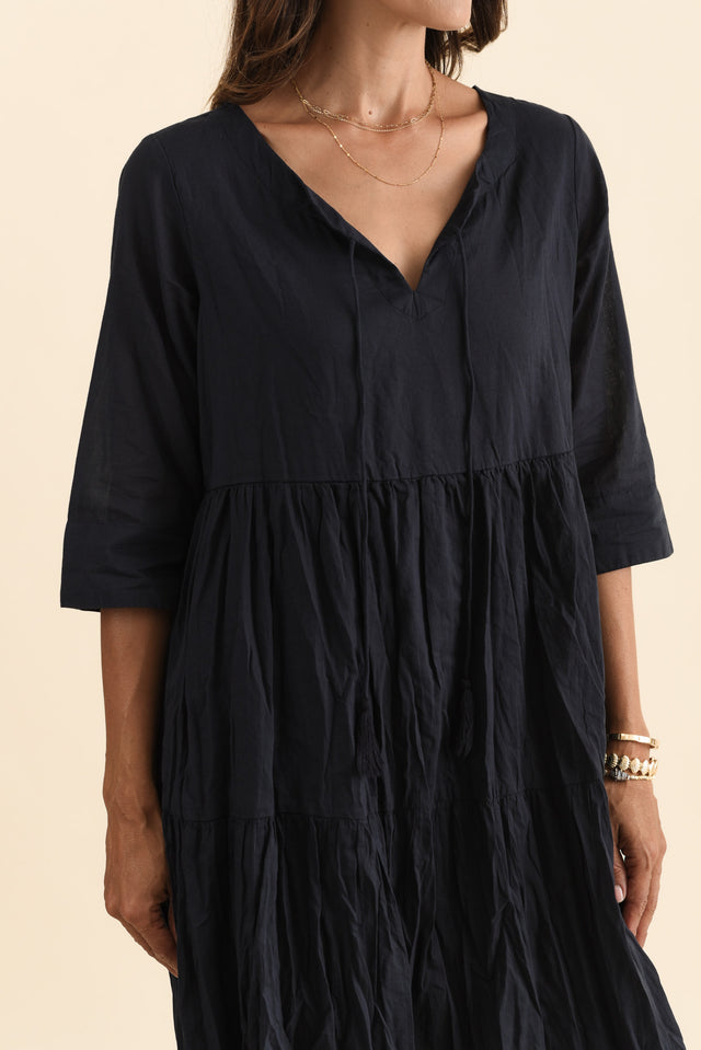 Milana Navy Crinkle Cotton Dress,Brunette model,alt text|model:Cara image 9