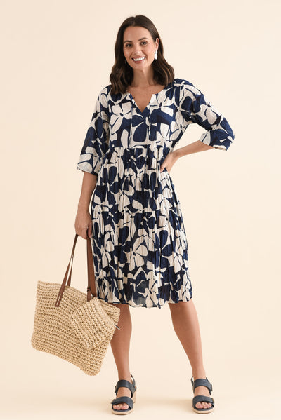 Milana Navy Garden Crinkle Cotton Dress