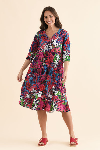 Milana Purple Leaf Crinkle Cotton Dress