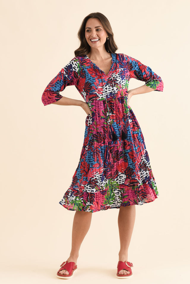 Milana Purple Leaf Crinkle Cotton Dress,Full Body,Brunette model,alt text|model:MJ image 6