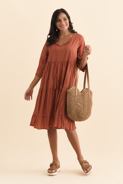Milana Rust Crinkle Cotton Dress