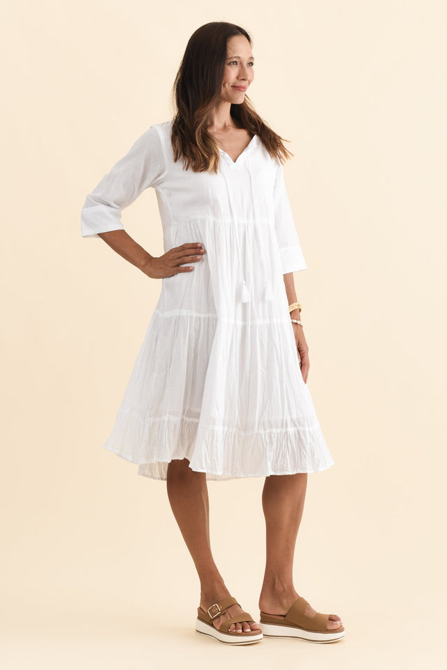 Milana White Crinkle Cotton Dress,Brunette model,alt text|model:Cara image 6