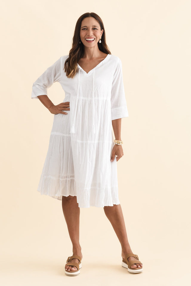 Milana White Crinkle Cotton Dress,Brunette model,alt text|model:Cara image 5