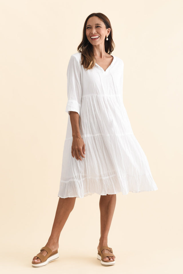 Milana White Crinkle Cotton Dress,Brunette model,alt text|model:Cara image 9