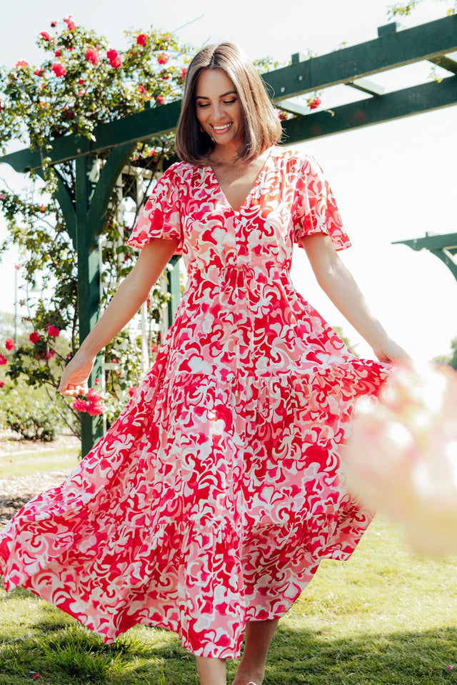 Mildred Red Abstract Tie Dress,Lifestyle