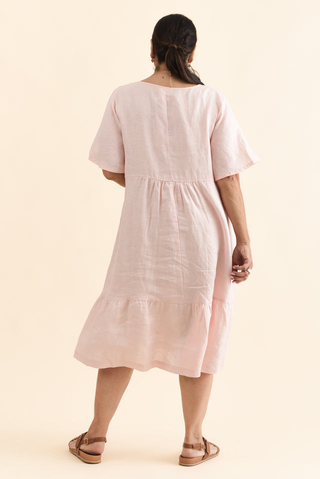 Miller Blush Linen Tiered Dress,Back,Brunette model,alt text|model:Pilita image 12