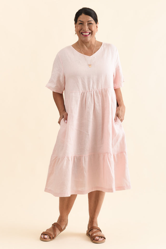 Miller Blush Linen Tiered Dress,Front,Brunette model,alt text|model:Pilita image 9
