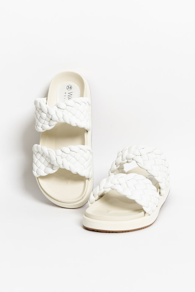 Mim White Leather Woven Slide image 1