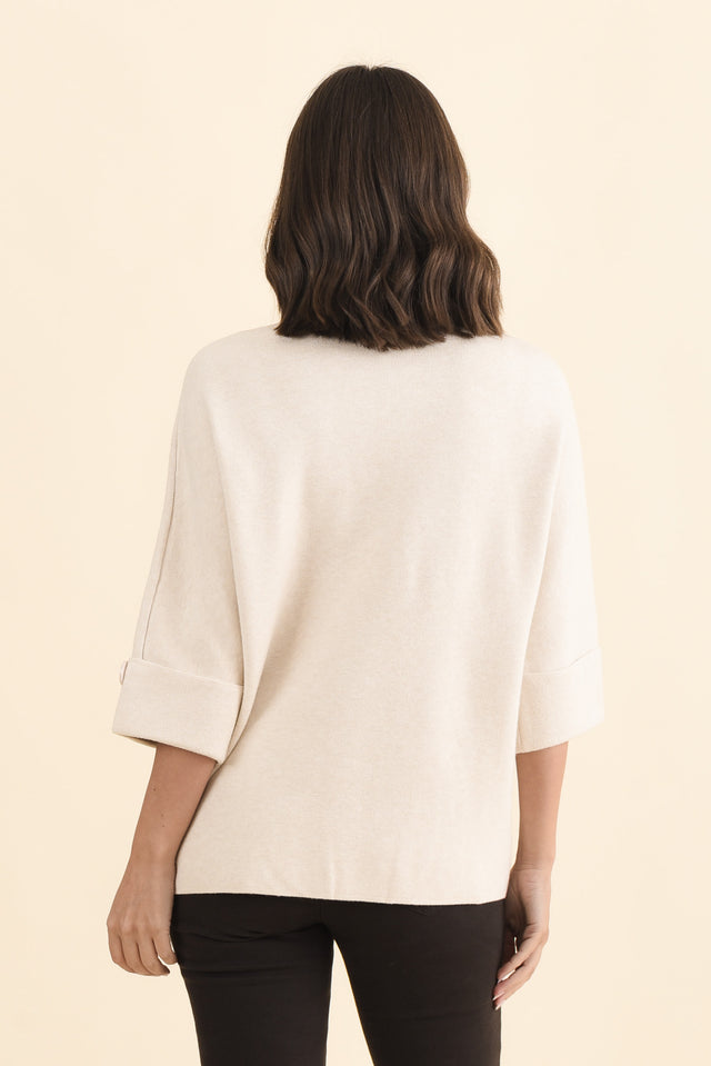 Mimosa Beige Flower Knit Jumper,Brunette model,alt text|model:MJ image 4
