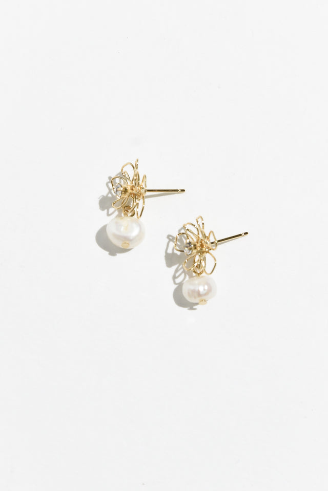 Mina Gold Flower Pearl Drop Earrings