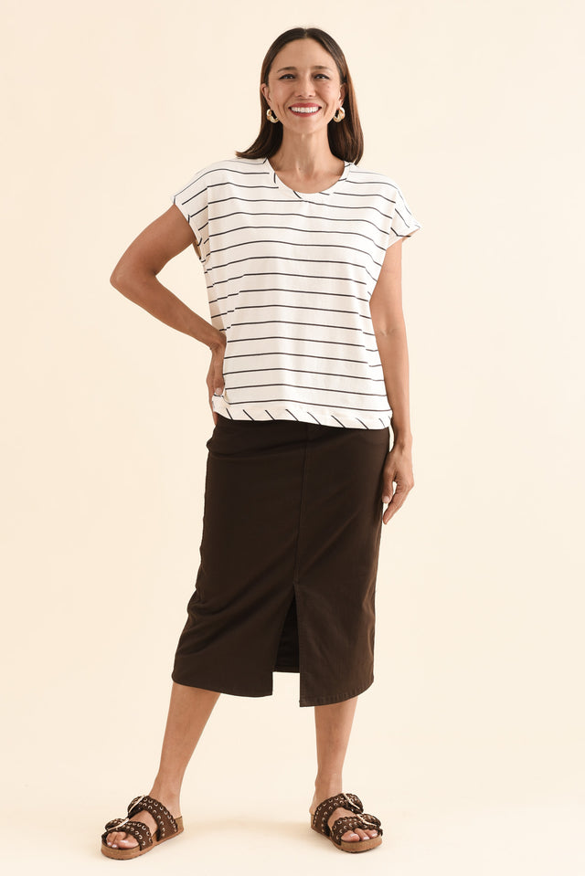 Mindy Cream Stripe Cotton Shell Tee,Full Body,Brunette model,alt text|model:Cara image 6