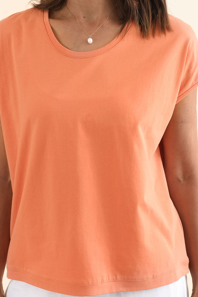Mindy Orange Cotton Shell Tee,Detail,Brunette model,alt text|model:Cara image 5