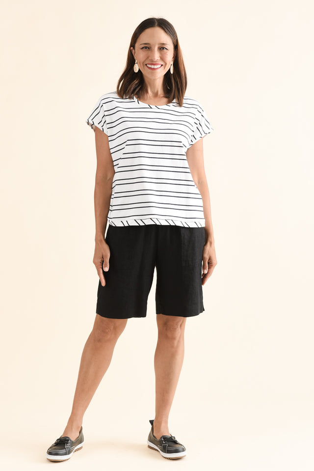 Mindy White Stripe Cotton Shell Tee,Full Body,Brunette model,alt text|model:Cara