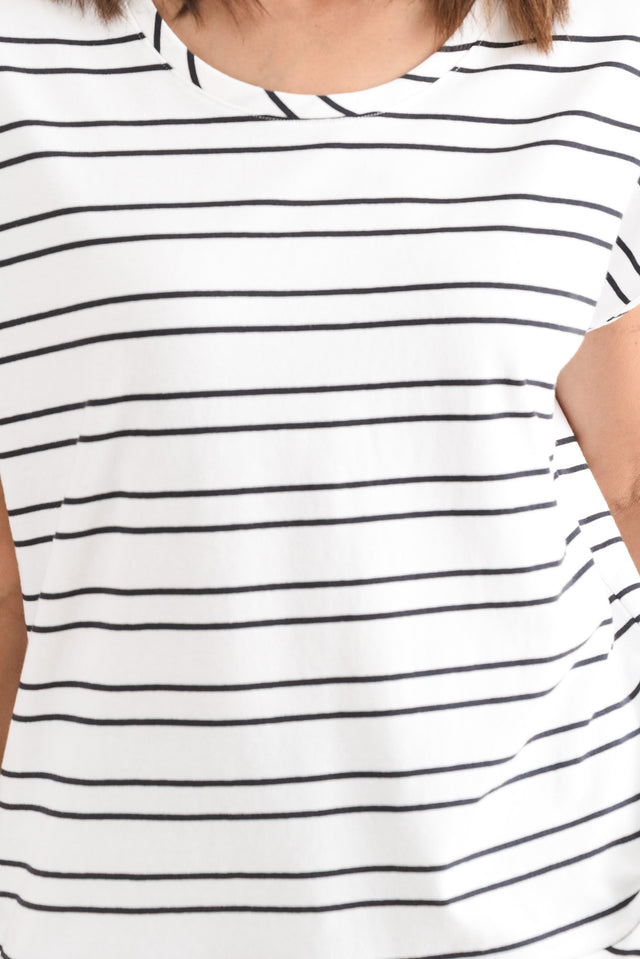 Mindy White Stripe Cotton Shell Tee,Detail,Brunette model,alt text|model:Cara image 5