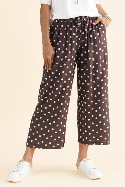Minnelli Chocolate Spot Linen Cotton Pants