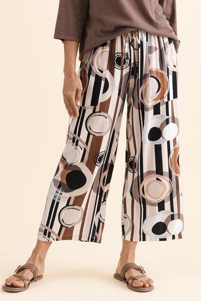 Minnelli Tan Geo Linen Cotton Pants
