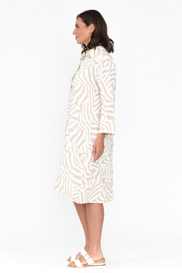 Minta Beige Animal Linen Shirt Dress